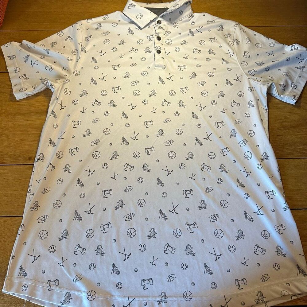 Swannies print all over golf polo white large
